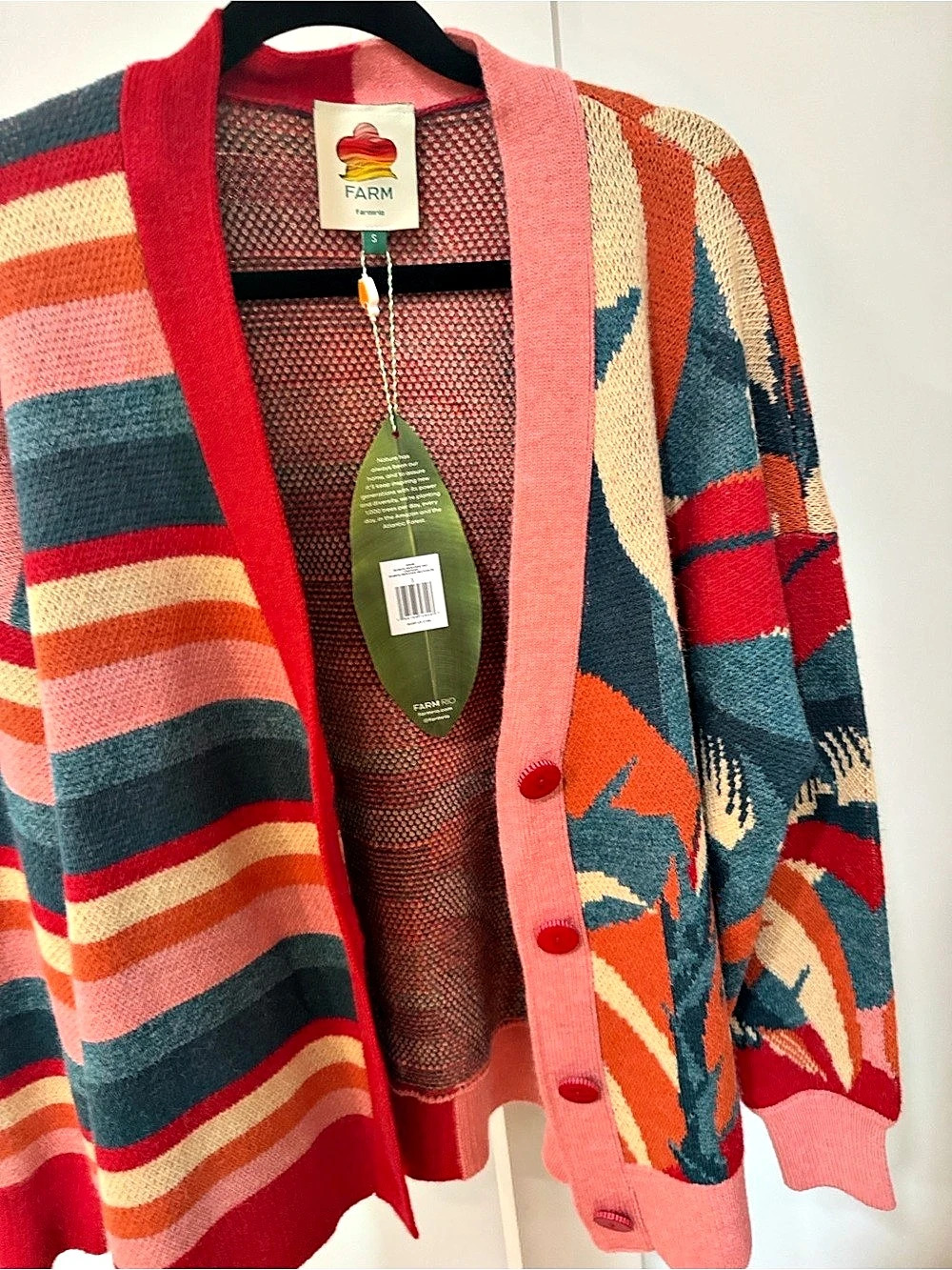 Farm Rio Bold Stripe Flowers Buttoned Knit Cardigan - Picture 2 of 4